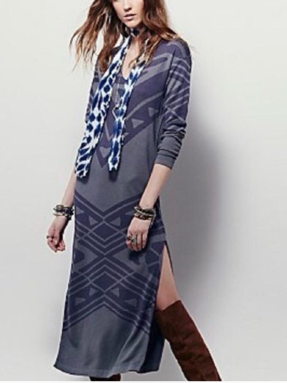 NWT Free People Bauhaus Swit Maxi Side Slit Dress in Storm Grey Size Medium